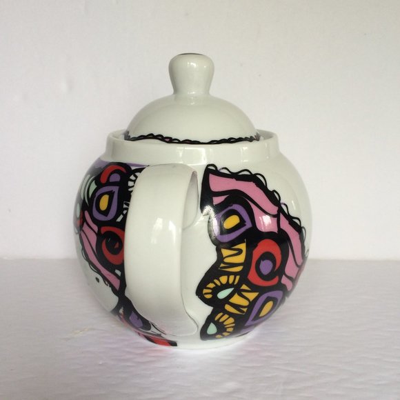 Teapot Josien Broeren White Colorful Woman Face Print Porcelain Kitchen - Picture 2 of 12